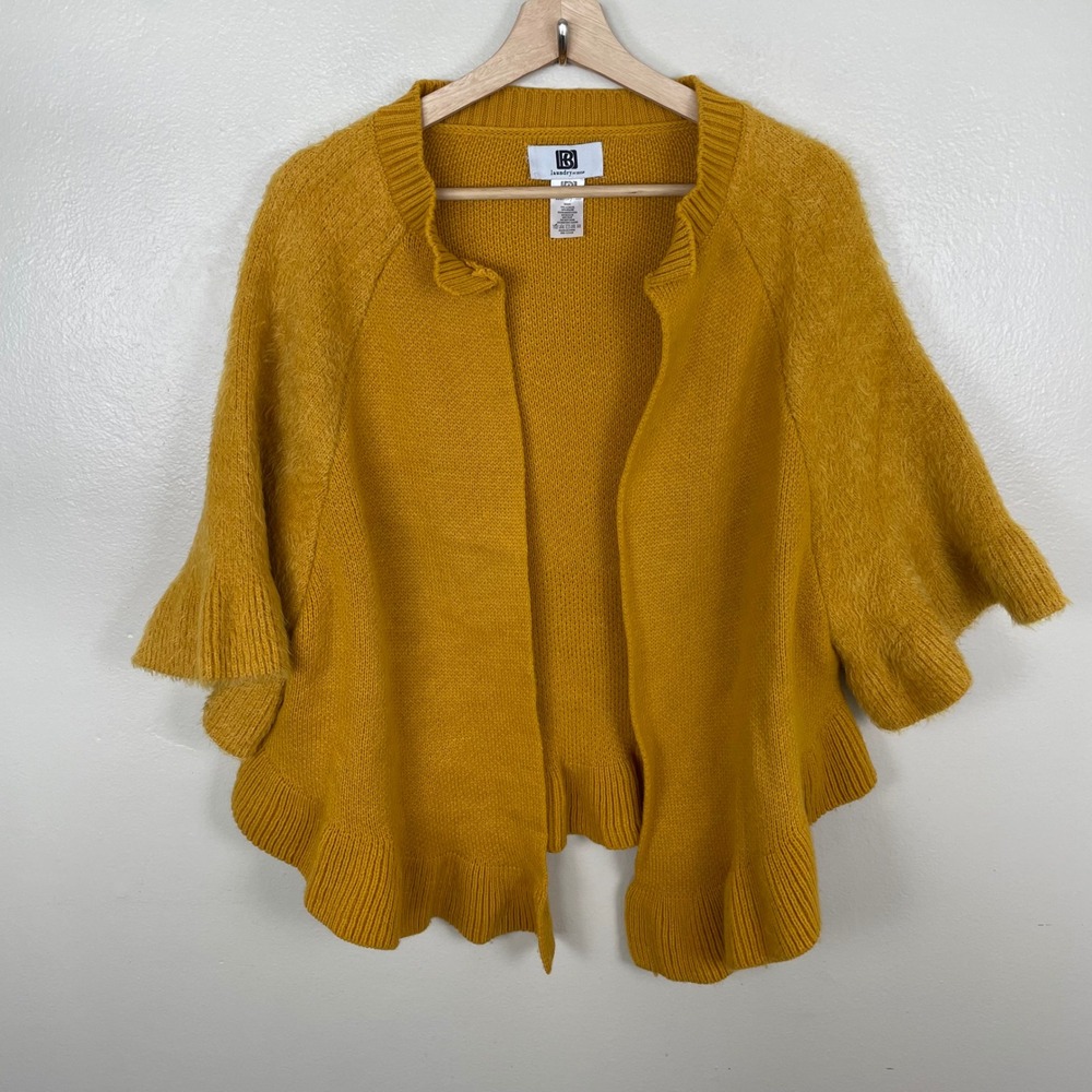 Laundry by Design Womens Missy Cardigan Mustard Yellow Ruffle Open Front Sweater